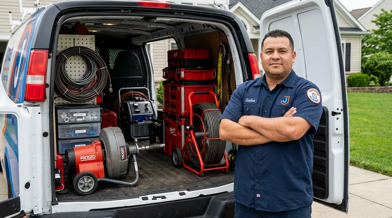 Professional drain cleaning equipment and Johns Plumbing LLC plumber in Byron
