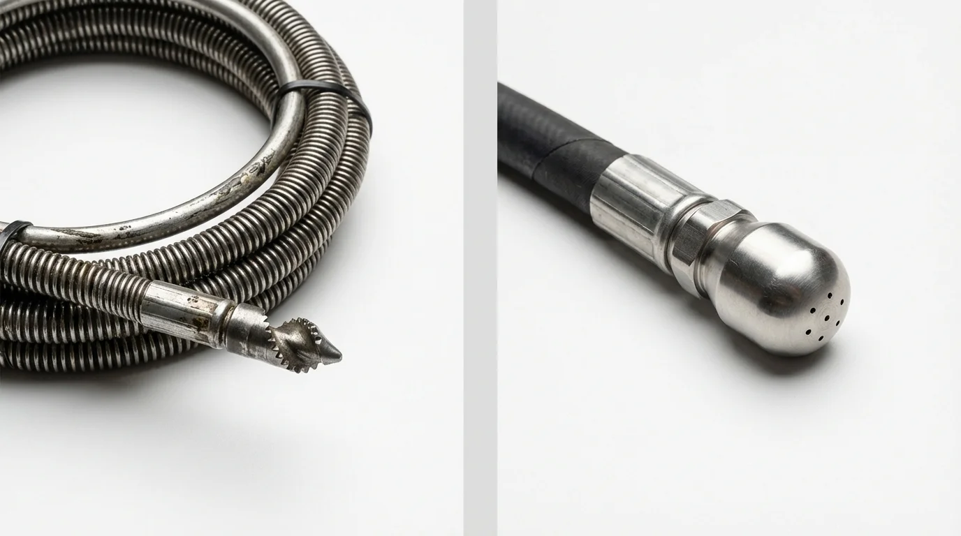 Drain snake cable and hydro jetting nozzle used for drain cleaning in Byron, CA
