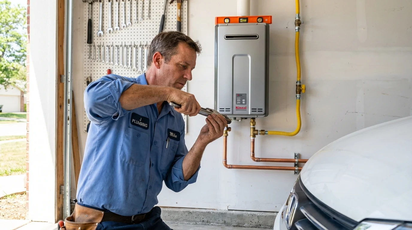 Tankless water heater installation by a Johns Plumbing LLC plumber in Byron