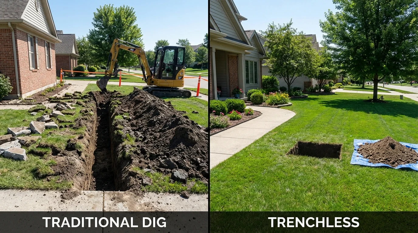 Trenchless sewer repair with minimal yard damage versus traditional excavation in Byron, CA